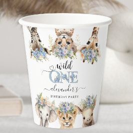 Vasos De Papel Safari Jungle Cute Blue Boy primer cumpleaños