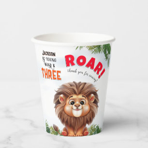 Vasos De Papel Safari Lion Wild & Three Kids Cumpleaños