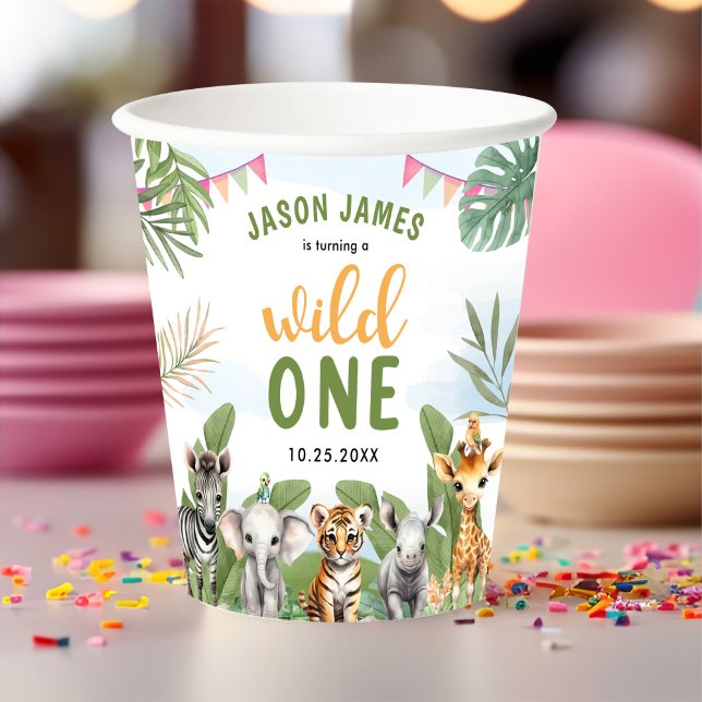 Vasos De Papel Safari Wild One First Boy Cumpleaños (Subido por el creador)