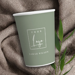 Vasos De Papel Saga simple Personalizado verde logotipo de negoci