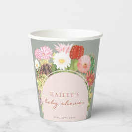 Vasos De Papel Sage Green Boho Bloom Cactus Baby Shower