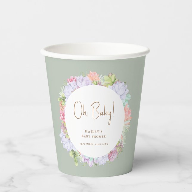 Vasos De Papel Sage Green Boho Cactus Desert Oh Baby Shower (Anverso)