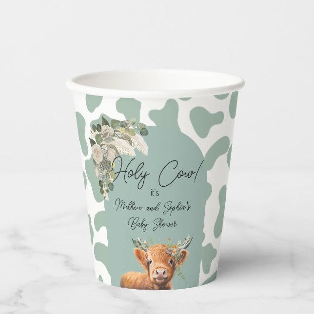Vasos De Papel Sage Green Boho Holy Cow Farm Baby Shower (Anverso)