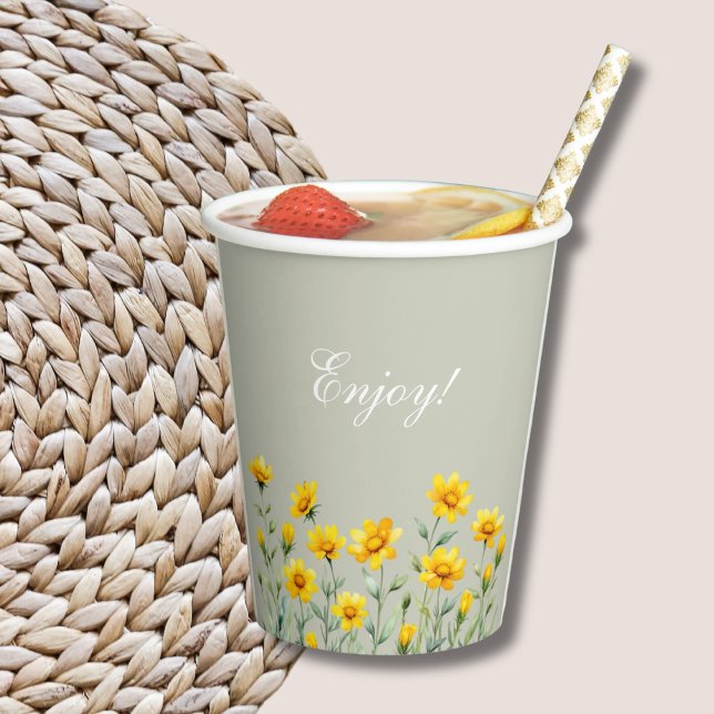 Vasos De Papel Sage Green Boho Yellow Wilflower Baby Shower (Subido por el creador)