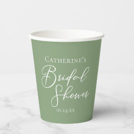 Vasos De Papel Sage Green Bridal Shower Personalized White Script