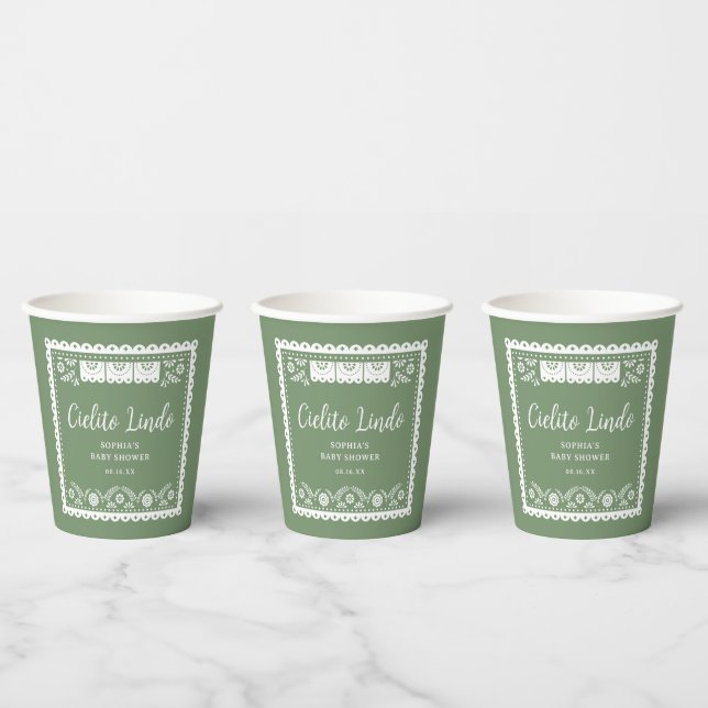 Vasos De Papel Sage Green Cielito Lindo Talavera Baby Shower (Multi)