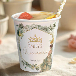 Vasos De Papel Sage Green Floral Butterfly Tiara Quinceañera