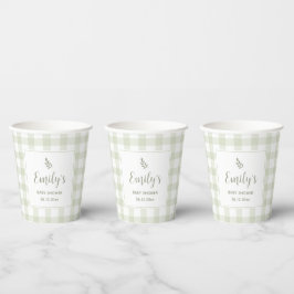 Vasos De Papel Sage Green Gingham Baby Shower