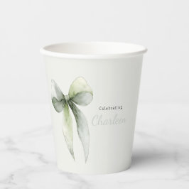Vasos De Papel Sage Green Lazo Cuadro de Bebé Shower