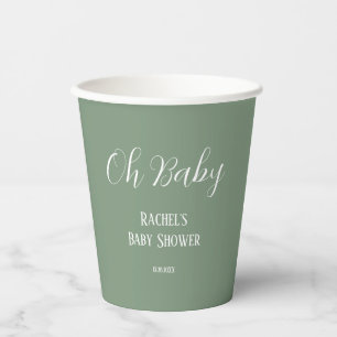 Vasos De Papel Sage Green Oh Baby Script Cute Moderno Baby Shower