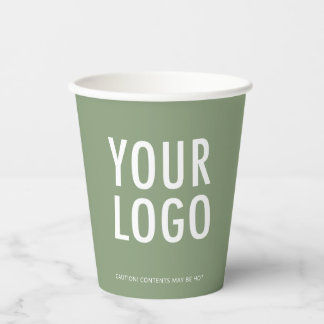 Vasos De Papel Sage Green Paper Cups Custom Business Logo 8 oz