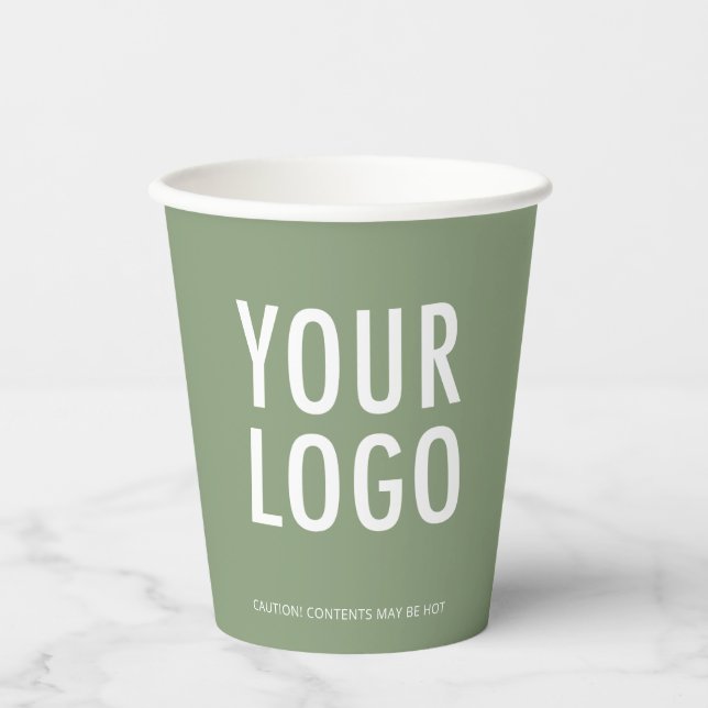 Vasos De Papel Sage Green Paper Cups Custom Business Logo 8 oz (Anverso)