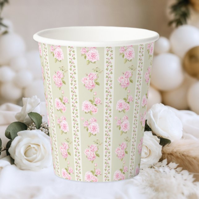 Vasos De Papel Sage Green Vintage Floral (Subido por el creador)