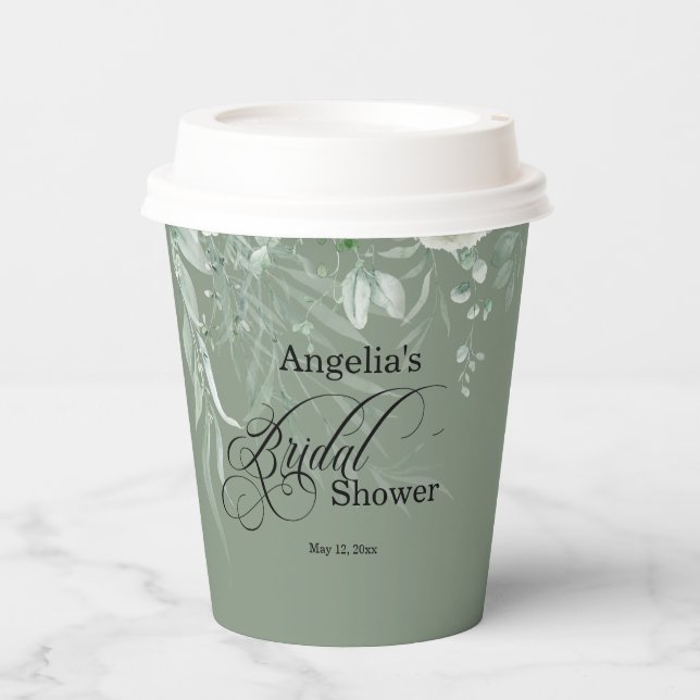 Vasos De Papel Sage Greenery Bridal Shower (Anverso)