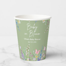 Vasos De Papel Sage Verde Cumpleaños de Bebé en Flor Baby Shower