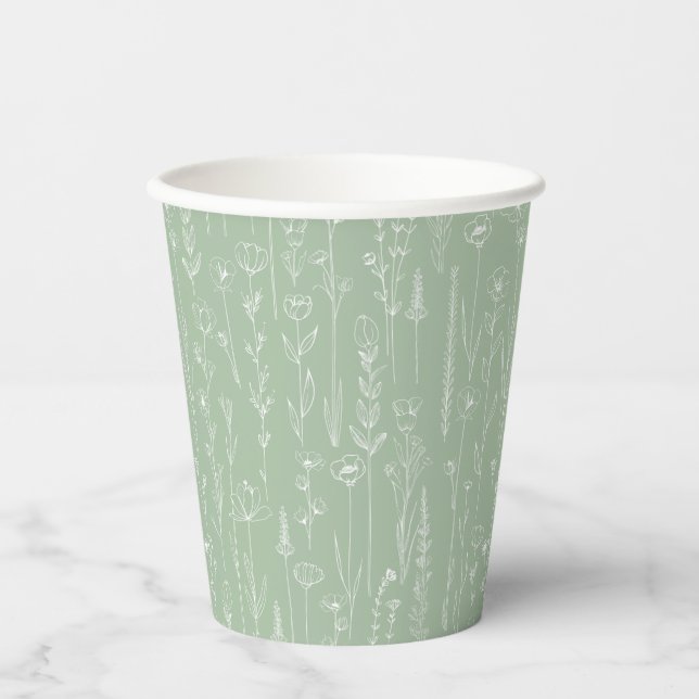 Vasos De Papel Sage Wildflower Party Cup | Botanical Floral (Anverso)