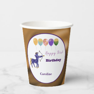 Vasos De Papel Sagitario 1er Cumpleaños Elegante Zodiaco Hoja de 