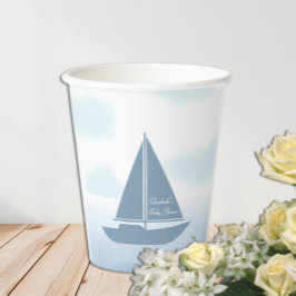 Vasos De Papel Sailboat Blue Watercolor Boy Baby Shower