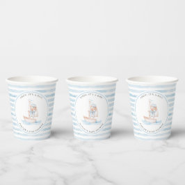 Vasos De Papel Sailor Bear Blue Stripe Baby Shower