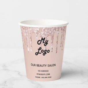Vasos De Papel Salón de belleza rosa purpurina de oro logotipo de
