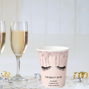 Vasos De Papel Salón de belleza rosa purpurina dorado azota negoc