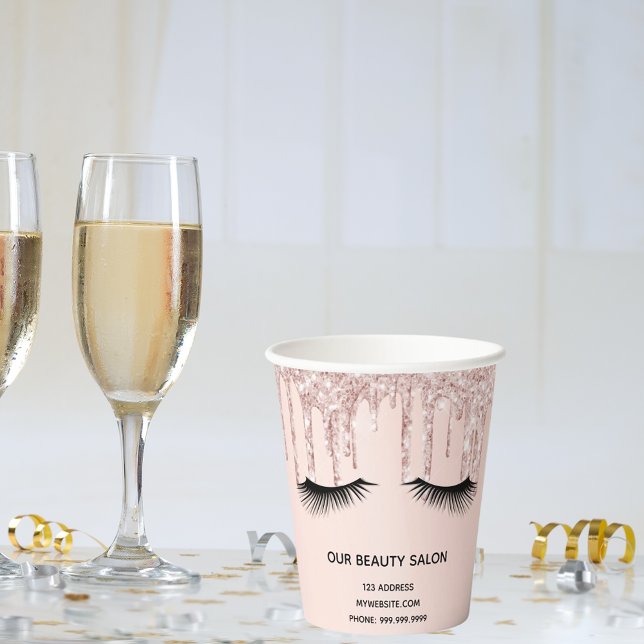 Vasos De Papel Salón de belleza rosa purpurina dorado azota negoc (Subido por el creador)