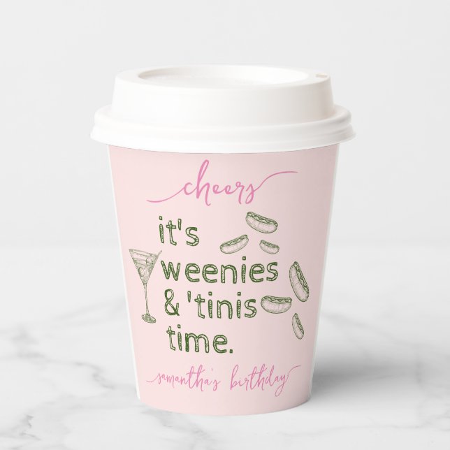 Vasos De Papel Salón divertido de Weenies rosadas y Martinis Tini (Anverso)