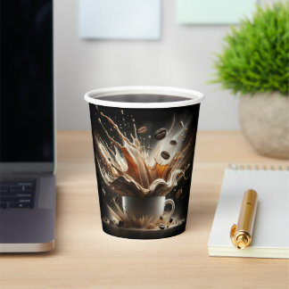 Vasos De Papel Salpicadura dramática de café con granos de café f