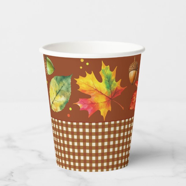 Vasos De Papel Saltos de otoño y Gingham (Anverso)