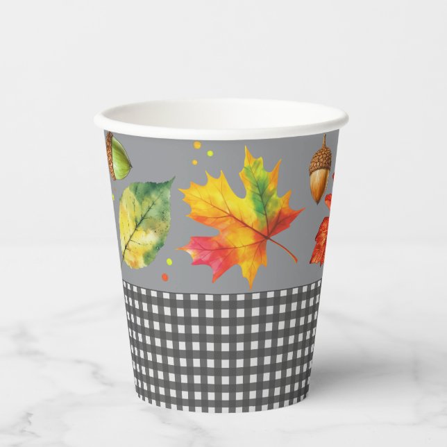Vasos De Papel Saltos de otoño y Gingham (Anverso)