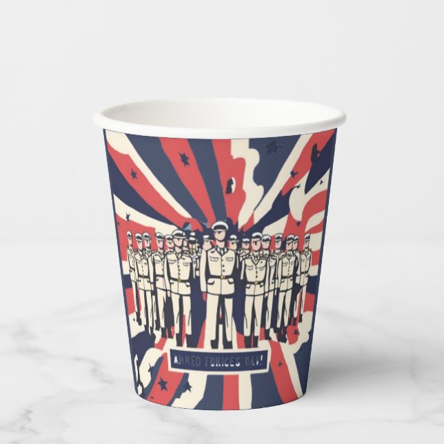 Vasos De Papel "Saludo al servicio: Feliz Día de las Fuerzas Arma (Anverso)