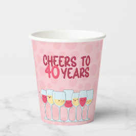 Vasos De Papel Saludos a 40 años estilo kawaii con temática de vi