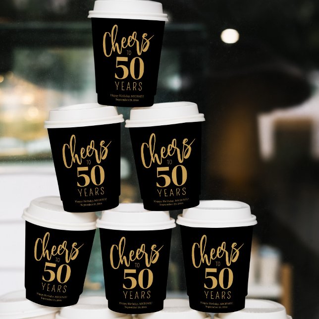 Vasos De Papel Saludos a los 50 años del personalizado de oro neg (Subido por el creador)