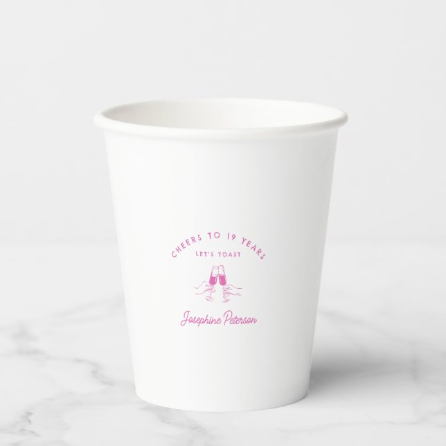 Vasos De Papel Saludos a Personalizado Rosa 19 años (Anverso)