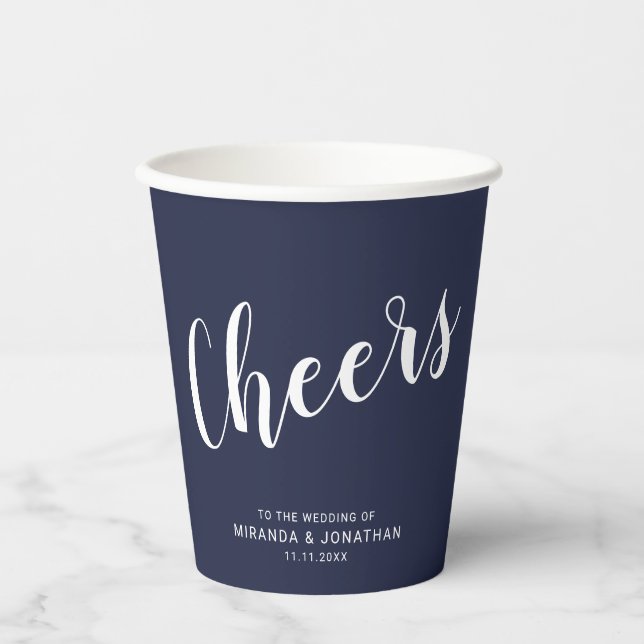 Vasos De Papel 'Saludos' al Boda azul de la Marina de Script Mode (Anverso)