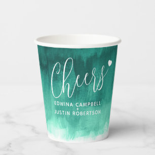 Vasos De Papel Saludos boda de arte abstracto verde esmeralda