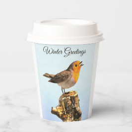 Vasos De Papel Saludos de invierno. Robin cantando