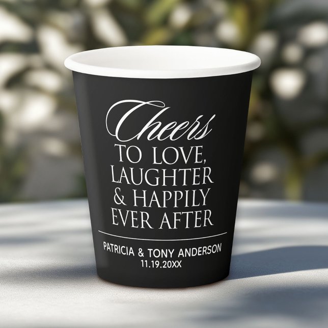 Vasos De Papel Saludos para amar la risa alegremente siempre desp (Custom Paper Cups for a Wedding or Anniversary Celebration)