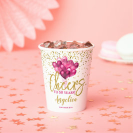 Vasos De Papel Saludos rosas a 50 años 50 cumpleaños