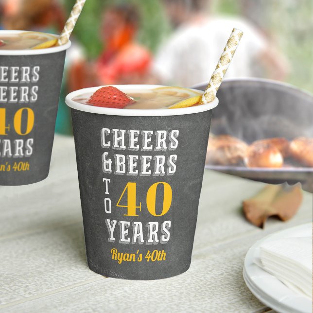 Vasos De Papel Saludos y cervezas a 40 años cualquier cumpleaños  (Subido por el creador)