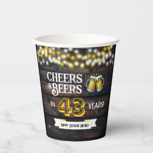 Vasos De Papel Saludos y Cervezas por 43 Años de Cumpleaños Rústi