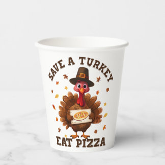 Vasos De Papel Salva un Pavo Come Pizza – Pizza Divertida de Acci