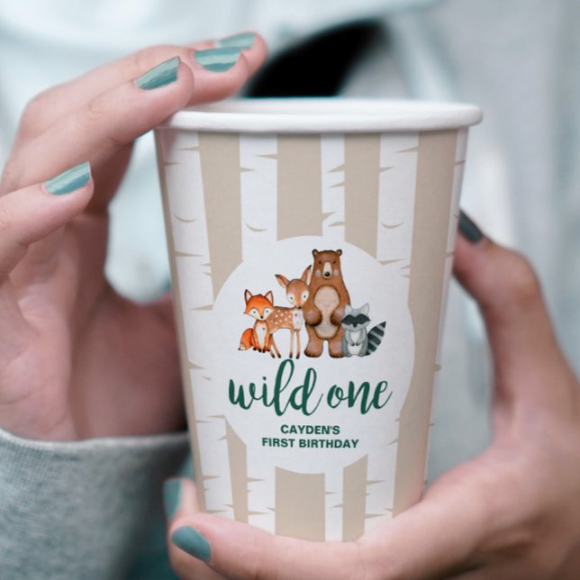 Vasos De Papel Salvaje Cumpleaños Uno Bosque Animal Abedul (Subido por el creador)
