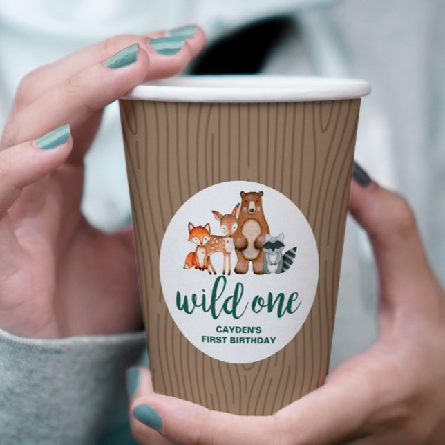 Vasos De Papel Salvaje Cumpleaños Uno Bosque Animal Abedul (Subido por el creador)
