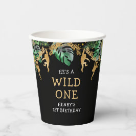 Vasos De Papel Salvaje Un Safari Primer Cumpleaños Oro Verde Negr
