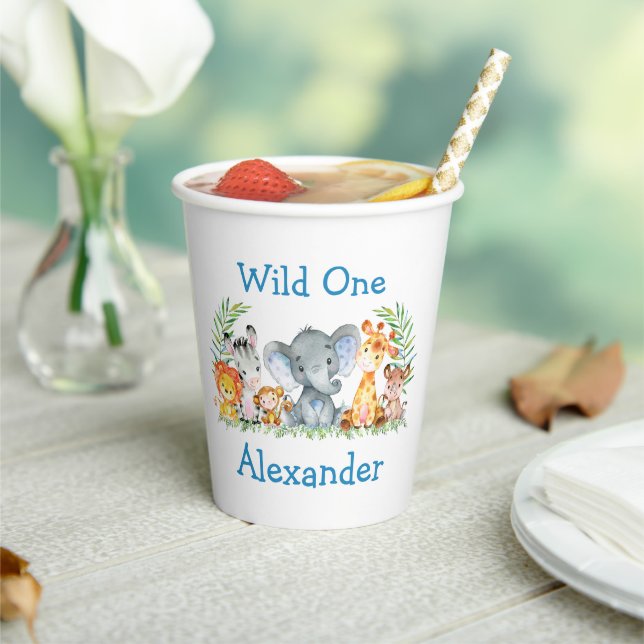 Vasos De Papel Salvaje Una Acuarela Safari Animales Primer Cumple (in situ)