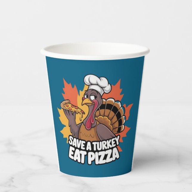 Vasos De Papel Salvar pavo comer pizza  (Anverso)