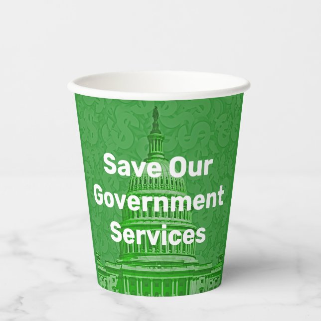 Vasos De Papel Salvemos Nuestros Servicios Gubernamentales (Anverso)