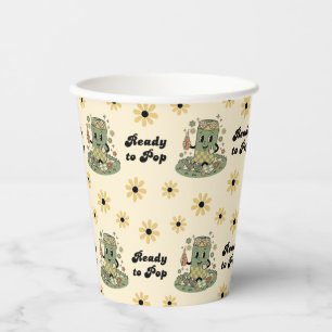 Vasos De Papel Salvia Verde Moderno Groovy Daisy Está Lista para 