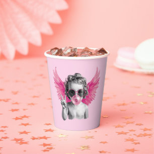 Vasos De Papel San Valentín Soplando Burbuja Cupido Día de San Va